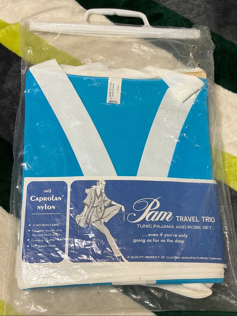 Vintage 70s PamTravel Trio Tunic Pajama &Robe Set Deadstock Caprolan Nylon lg